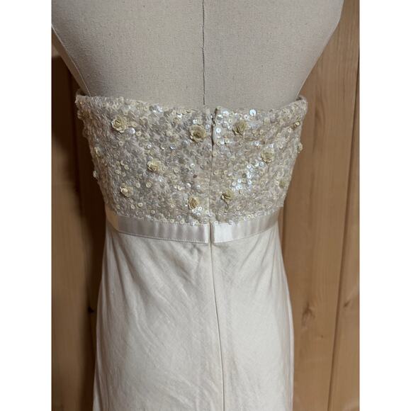 J. Crew | Everlyn Sequined Beaded Ivory Linen Strapless Dress | Size 6 - Picture 6 of 16